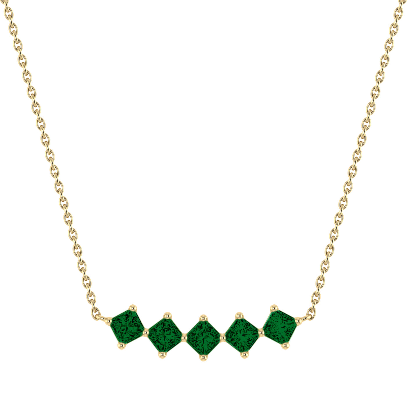 9ct Yellow Gold Princess Cut Lab Created Emerald 5 Stone Necklace