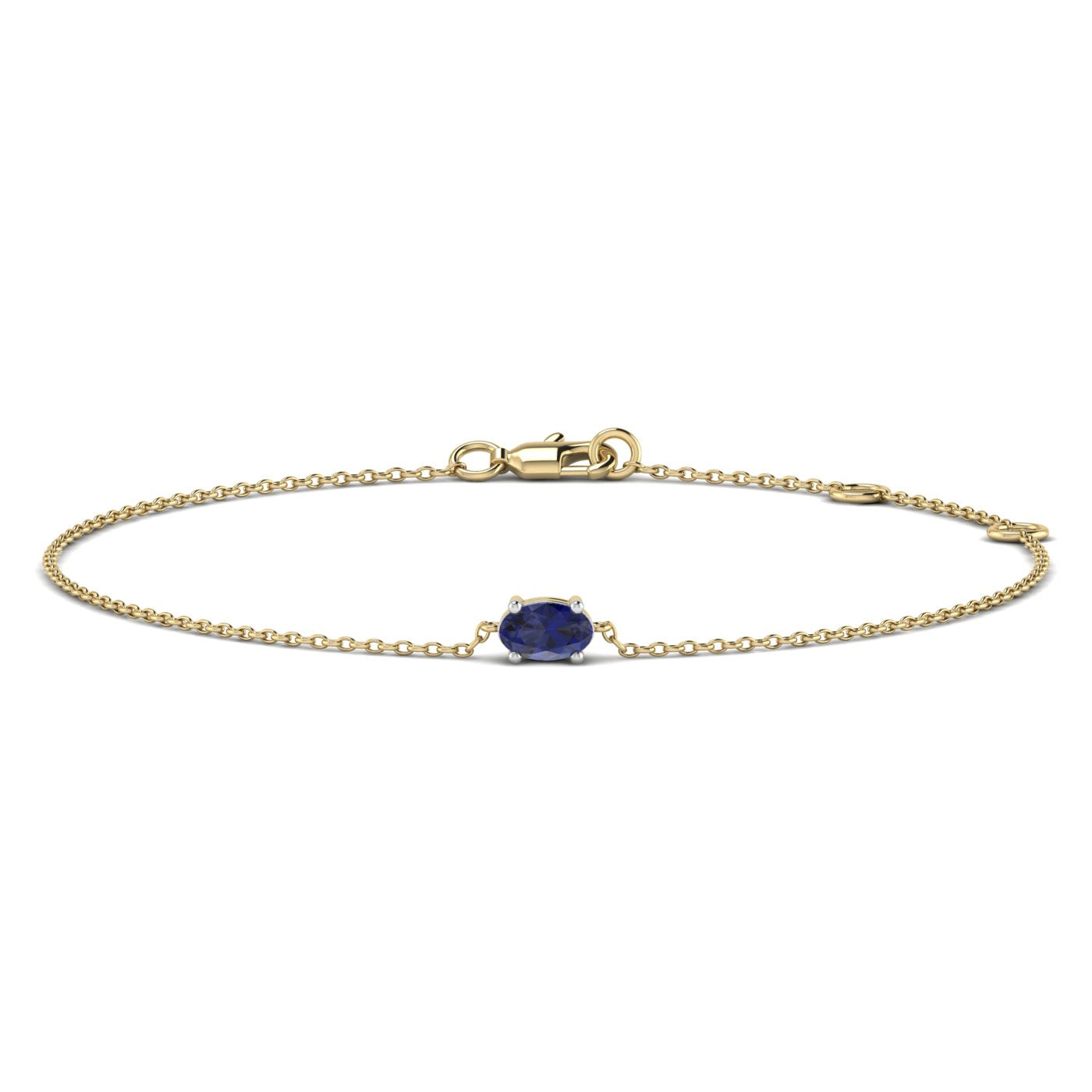 9ct Yellow Gold Oval LAB Blue Sapphire Stone Bracelet