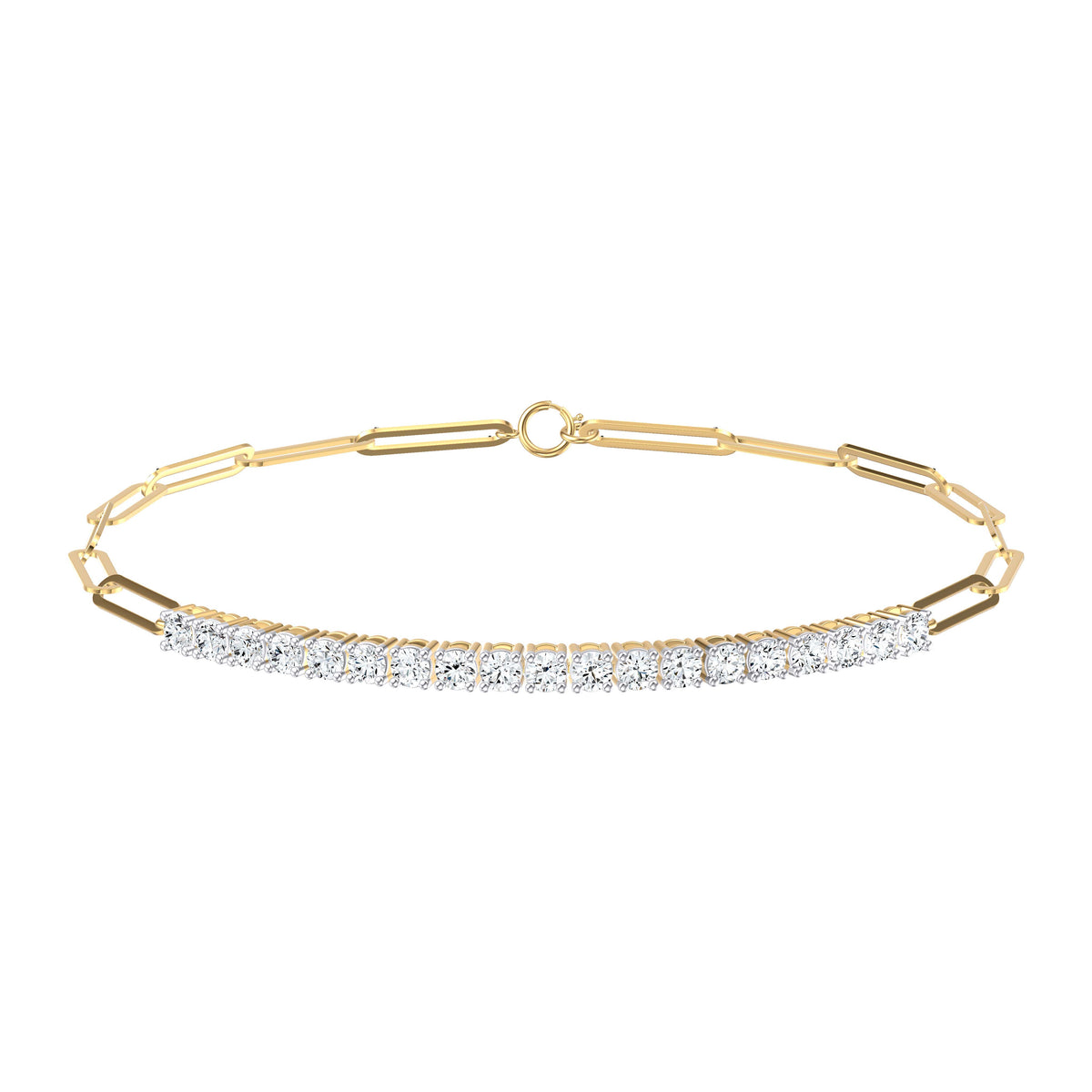 9ct Yellow Gold 1.06ct Diamond Paperclip Bracelet 7.25inch
