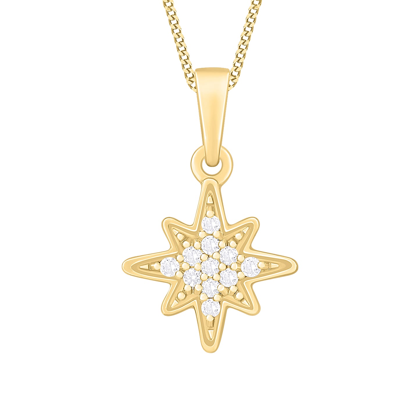 9ct Yellow Gold 0.05ct GH Colour I2-I3 Diamond Star Pendant on Chain 18inch