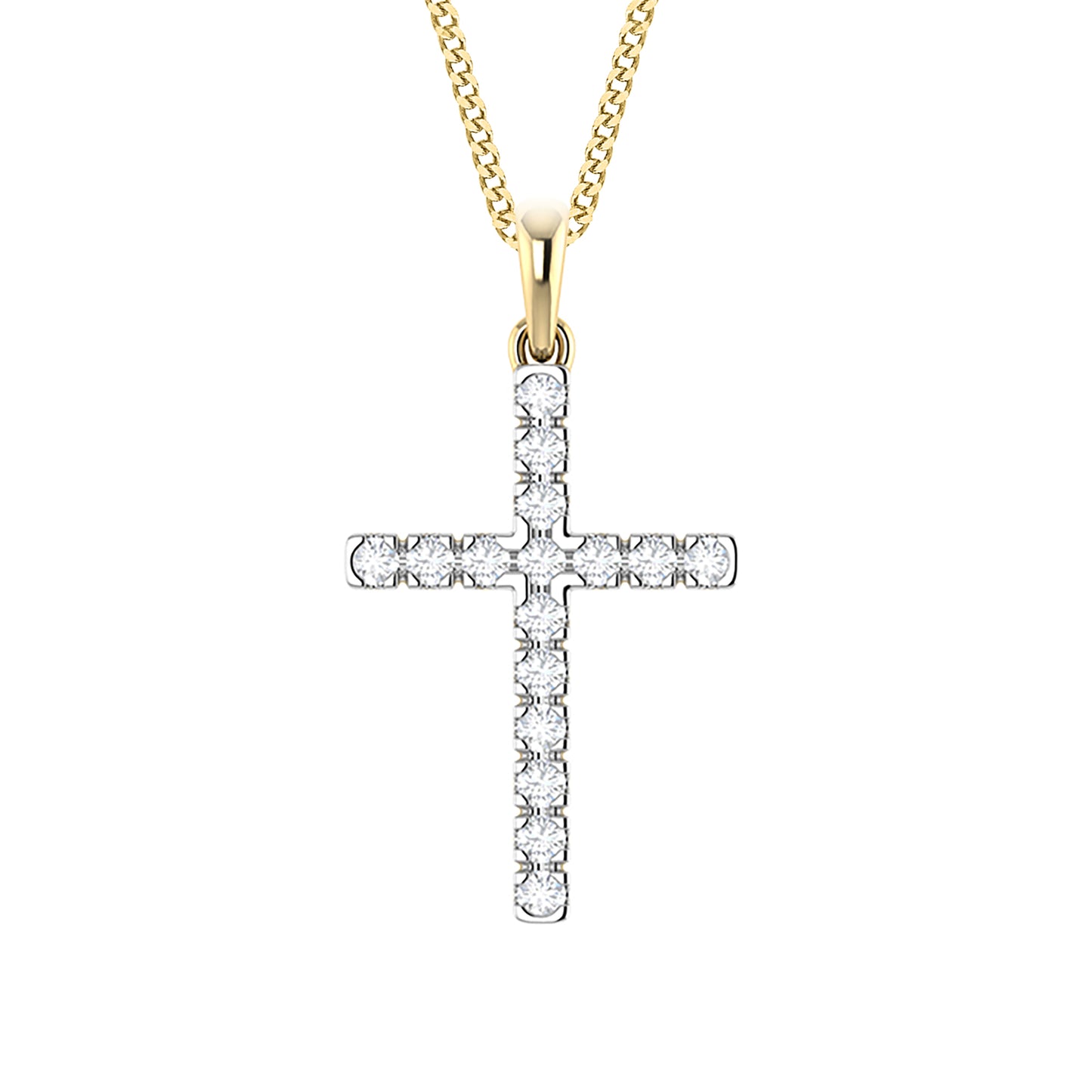 9ct Yellow Gold 0.07ct GH Colour I2-I3 Diamond Cross Pendant on Chain 18inch