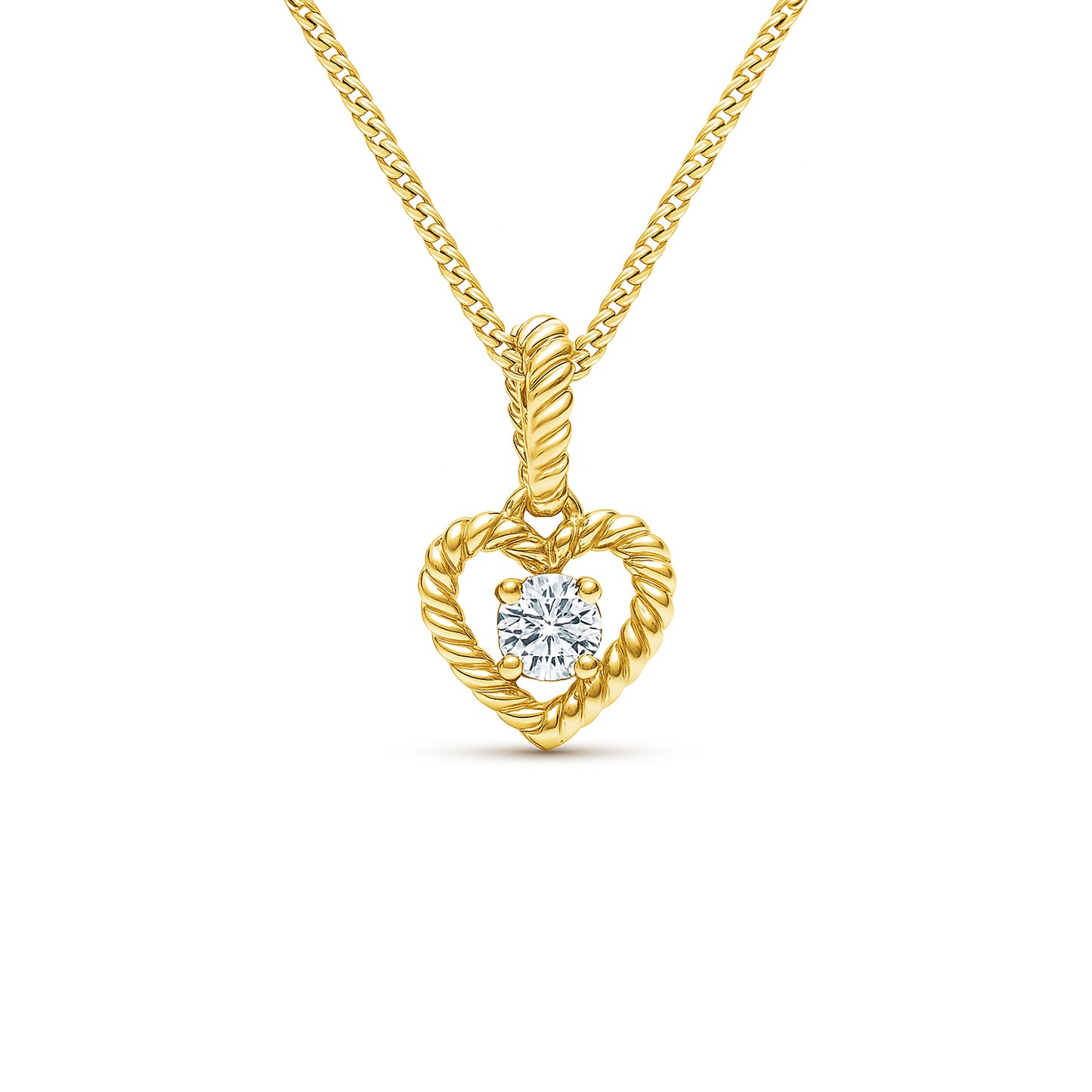 9ct Yellow Gold 0.04ct GH/I2-I3 Diamond Open Heart Pendant on Curb Chain 18inch