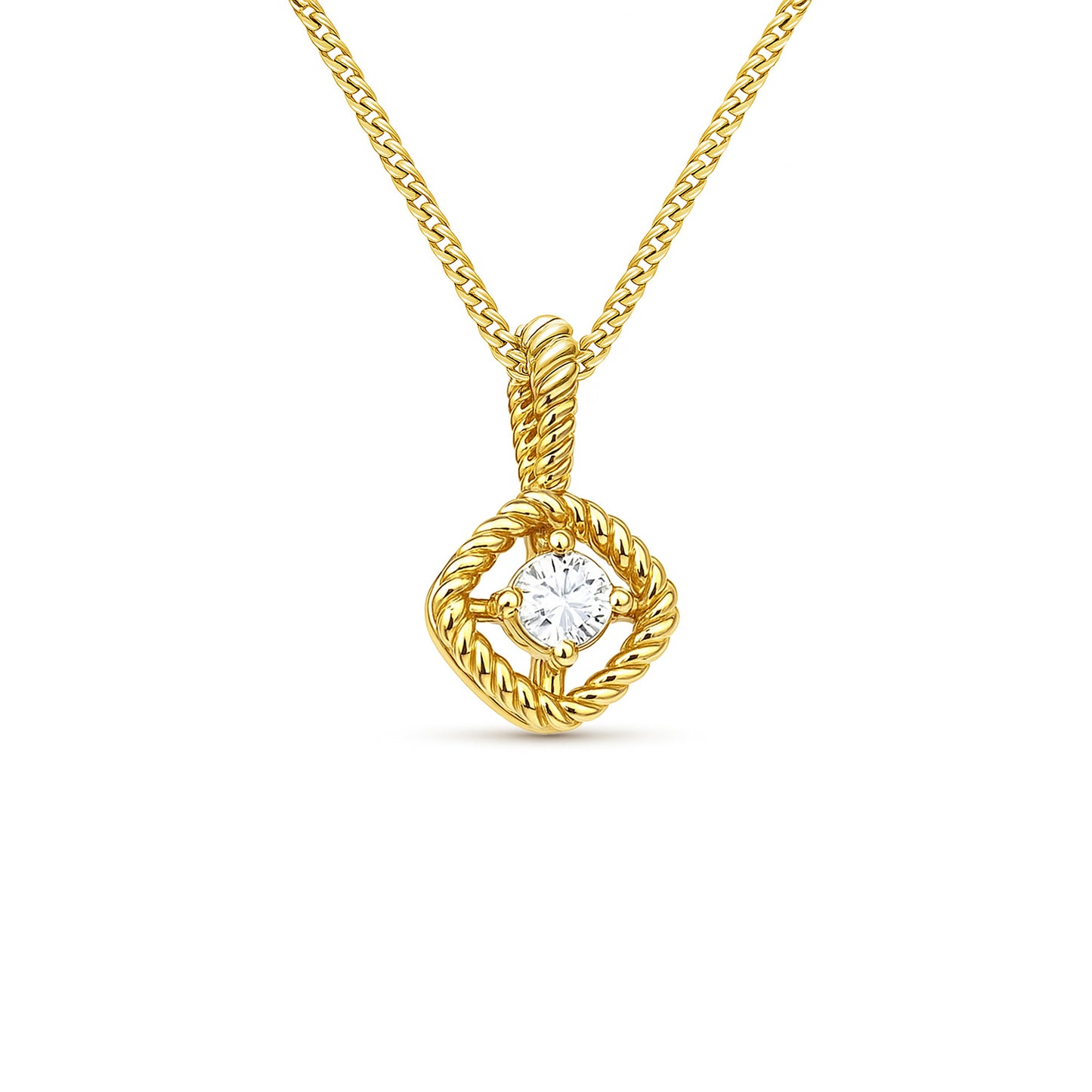 9ct Yellow Gold 0.04ct GH/I2-I3 Diamond Open Square Pendant on Curb Chain 18inch