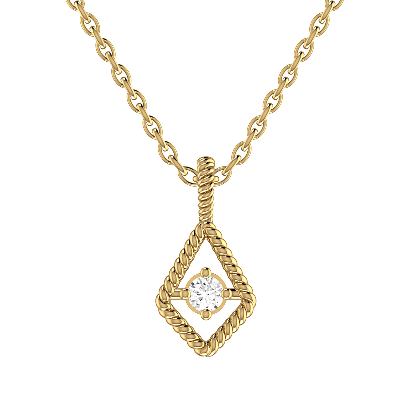 9ct Yellow Gold 0.04ct GH/I2-I3 Diamond Open Kite Pendant on Curb Chain 18inch