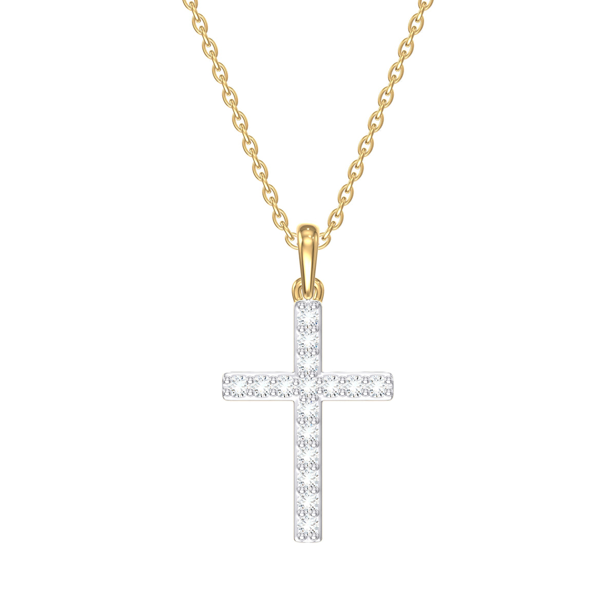 9ct Yellow Gold 0.106ct Diamond Cross Pendant on Chain 46cm/18inch