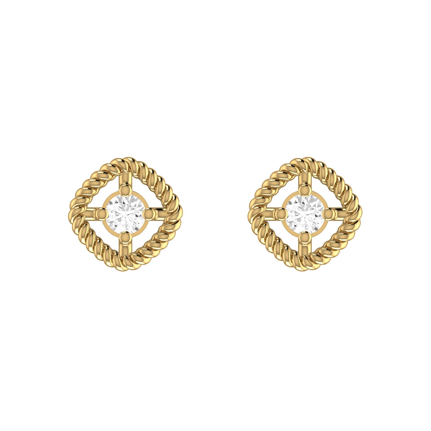 9ct Yellow Gold 0.08ct GH/I2-I3 Diamond Open Square Stud Earrings with Silicone Push Backs