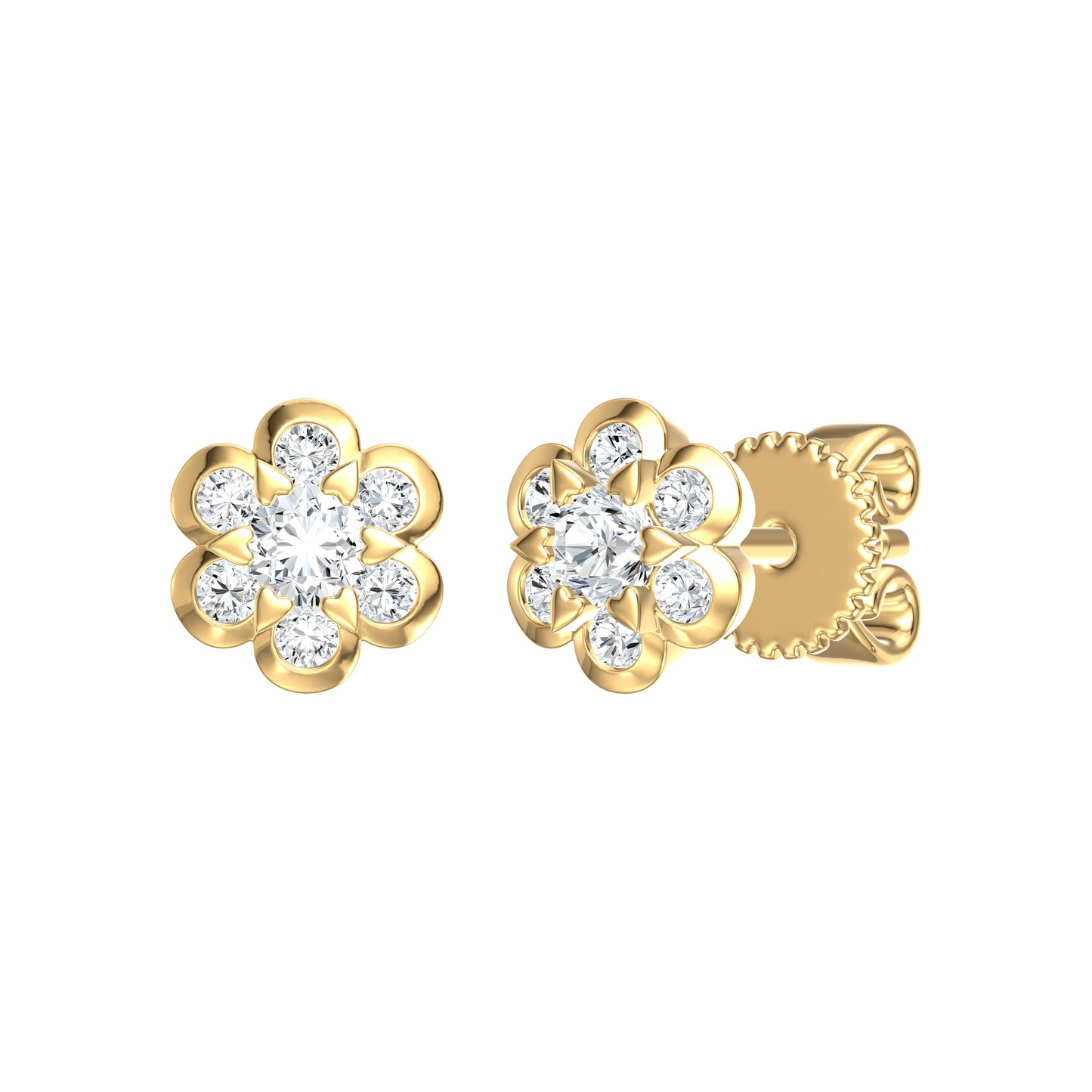 9ct Yellow Gold 0.32ct GH/I3 Diamond Flower Stud Earrings