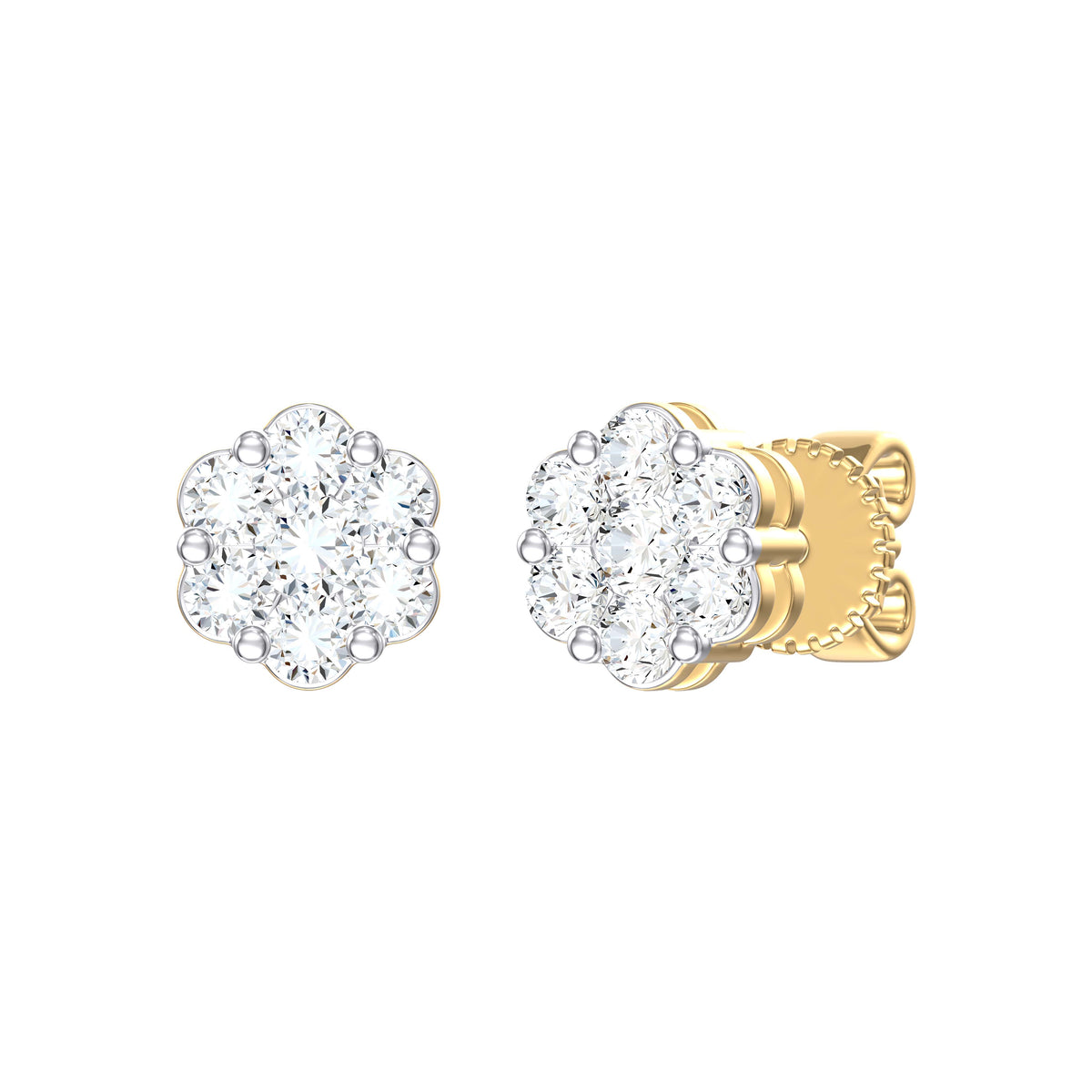 9ct Yellow Gold 0.52ct Diamond Flower Stud Earrings
