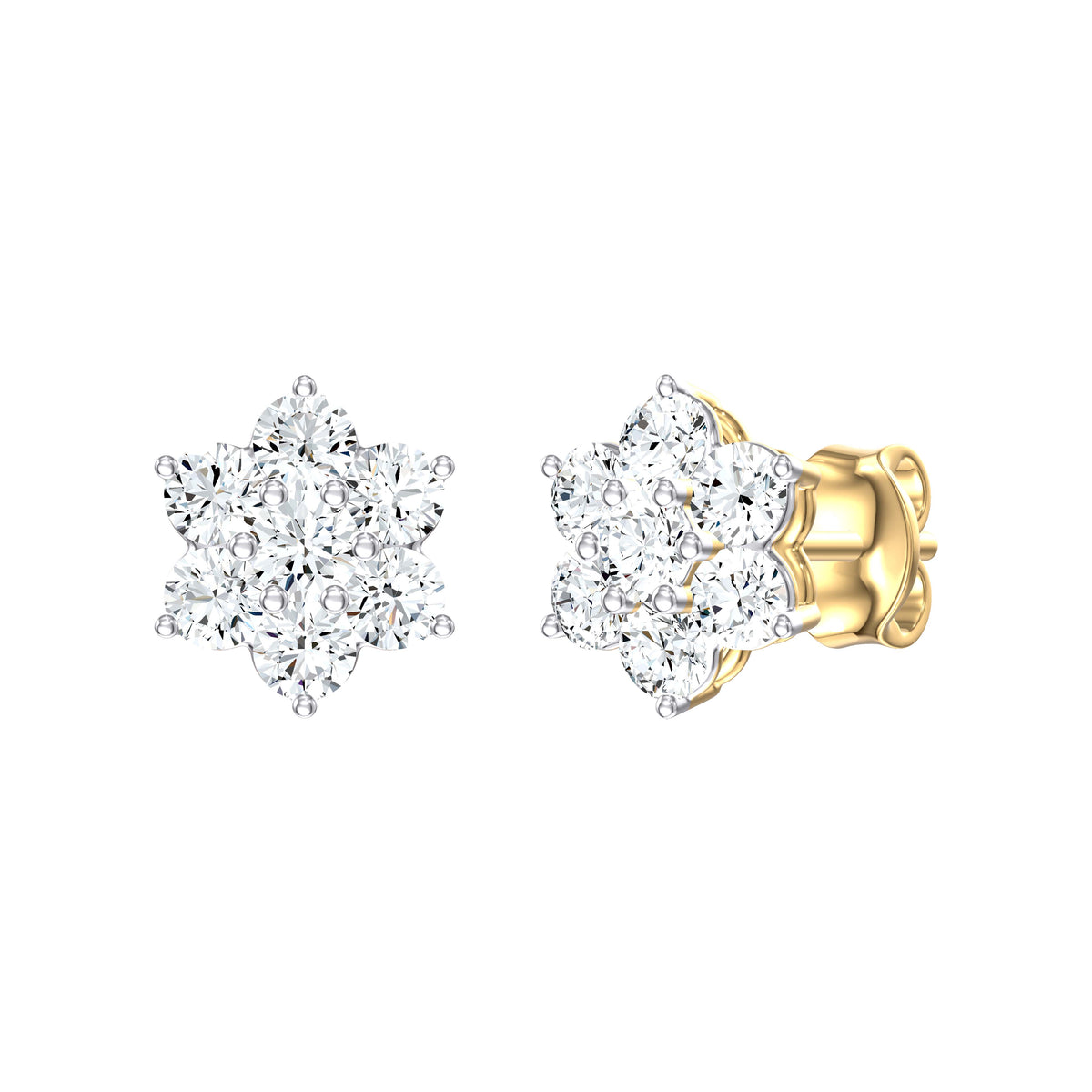9ct Yellow Gold 0.89ct Diamond Flower Stud Earrings