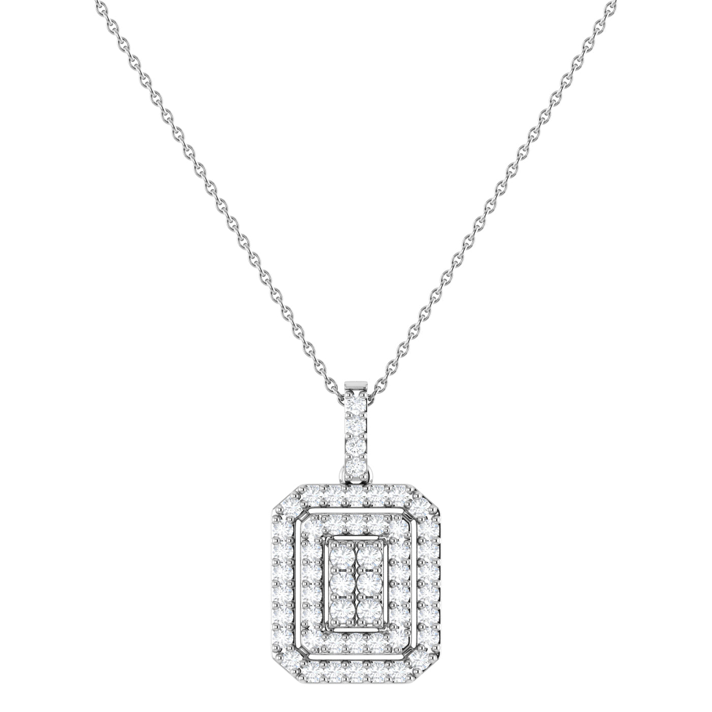 9ct White Gold 0.59ct GH Colour I2-I3 Diamond Rectangular Halo Pendant on Chain