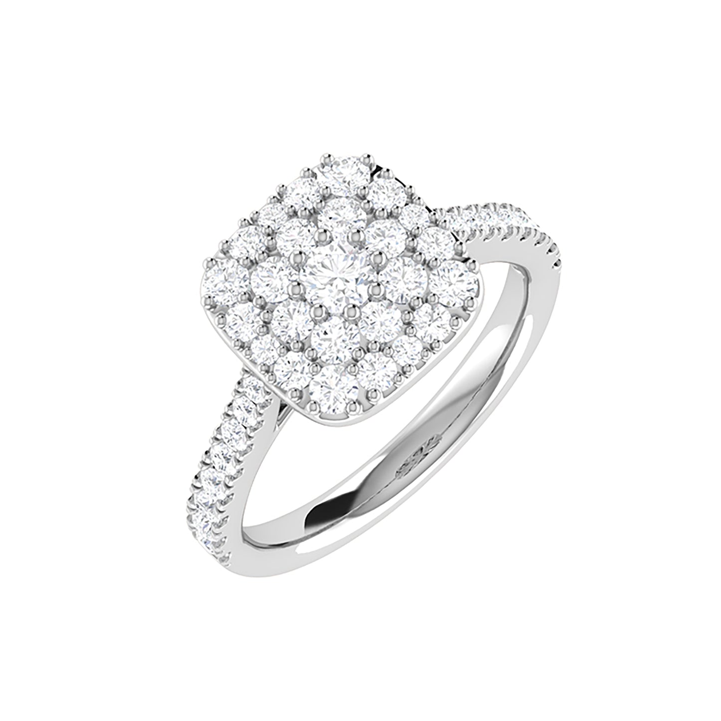 9ct White Gold 0.71ct GH Colour I2-I3 Diamond Cushion Shape Cluster Ring