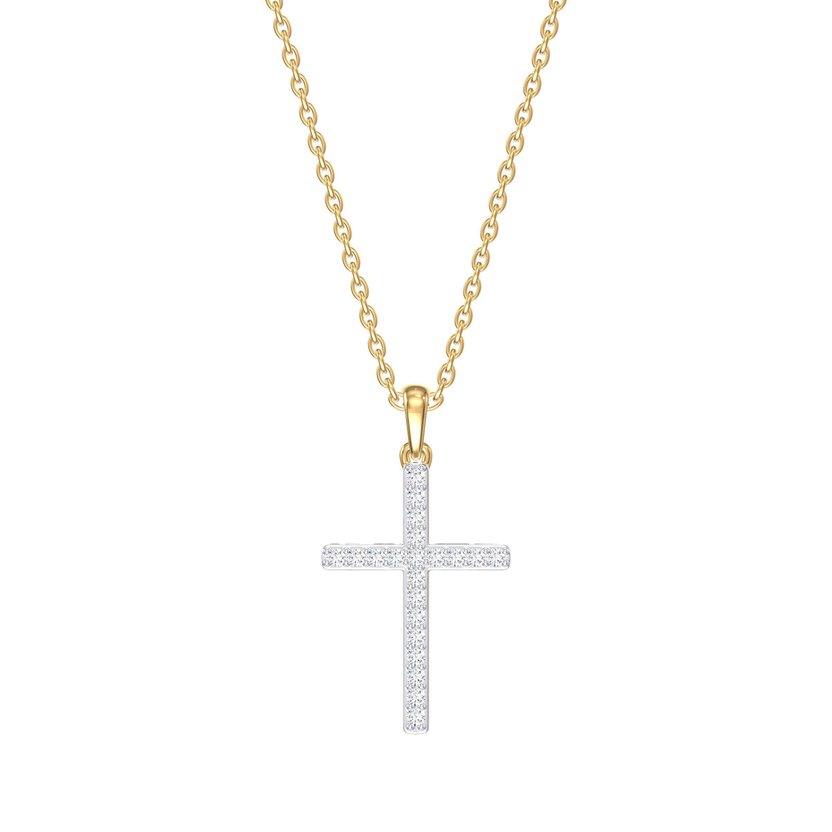 9ct Yellow Gold 0.056ct G-H/I2 Diamond Cross on Curb Chain 18inch /46cm