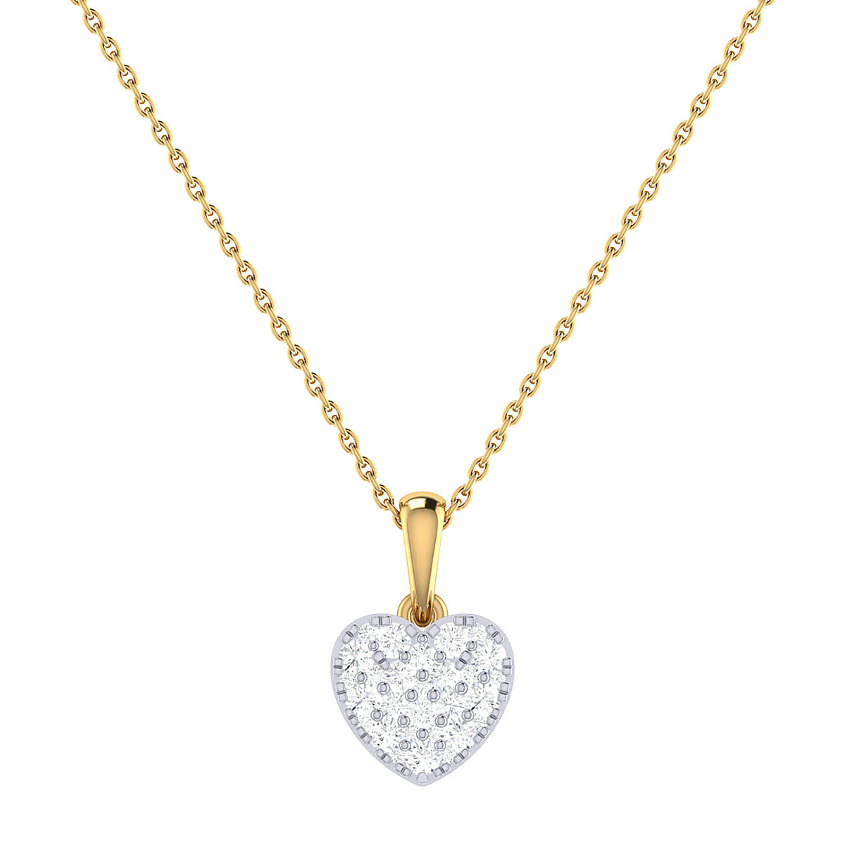 9ct Yellow Gold 0.25ct G-H/I2 Diamond Heart on Curb Chain 18inch /46cm
