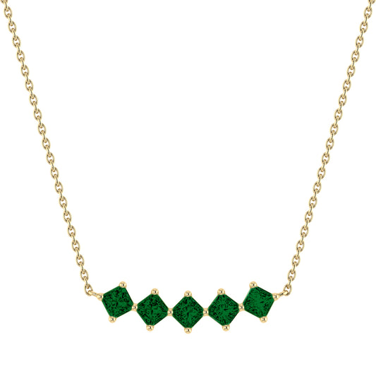 9ct Yellow Gold  Princess Cut Lab Created Emerald 5 Stone Necklace