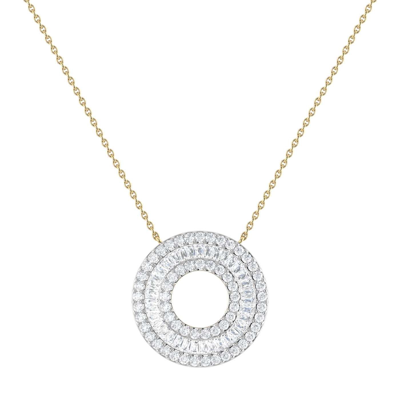 9ct Gold 1.04ct GH Colour I2-I3 Diamond Baguette Circle Necklace on Chain