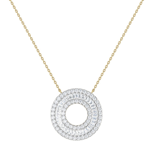 9ct Gold 1.04ct GH Colour I2-I3 Diamond Baguette Circle Necklace on Chain