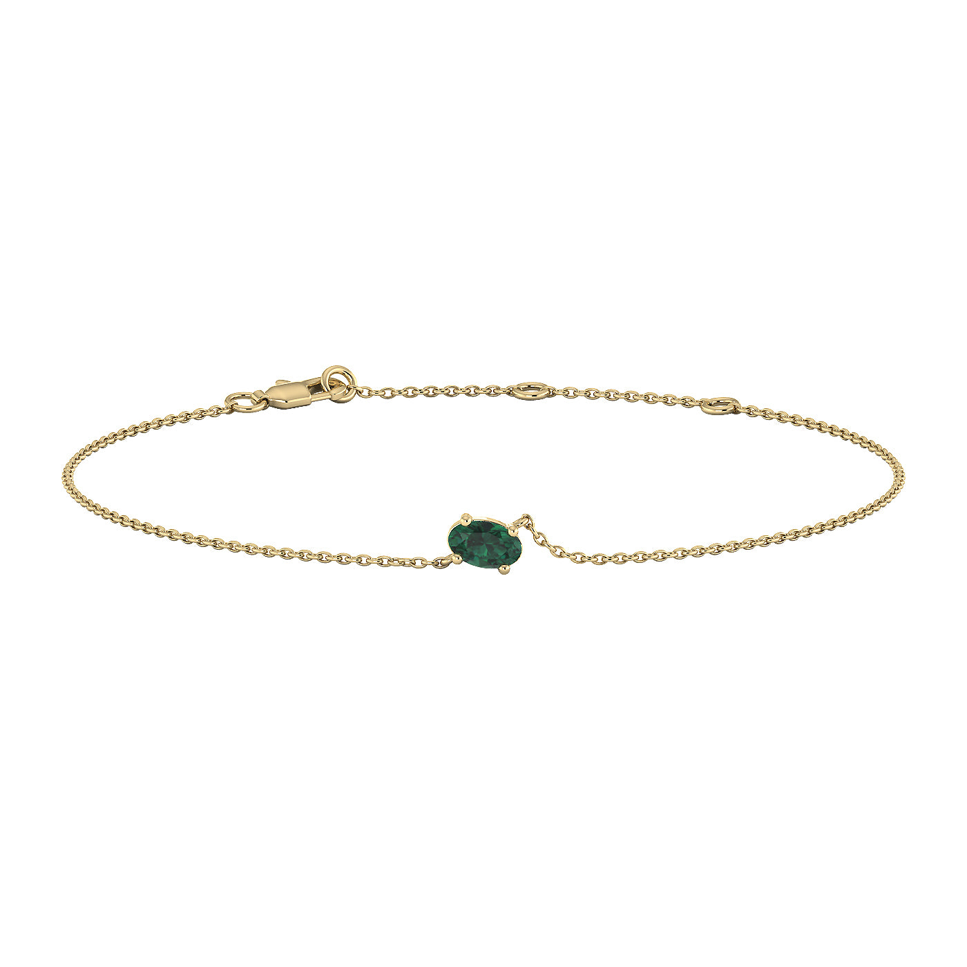 9ct Yellow Gold Oval Lab Created Emerald Stone Bracelet