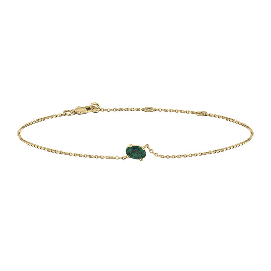 9ct Yellow Gold Oval Lab Created Emerald Stone Bracelet