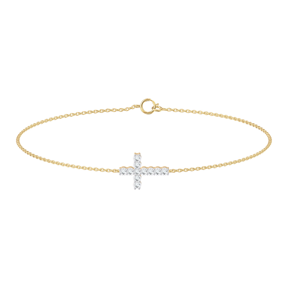 9ct Yellow Gold 0.149ct Diamond Cross Bracelet 7.25inch