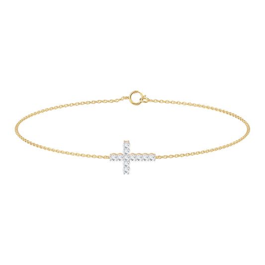9ct Yellow Gold 0.149ct Diamond Cross Bracelet 7.25inch