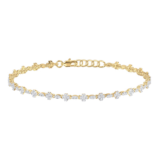 9ct Yellow Gold 0.67ct Diamond Station Flower Bracelet 7.25inch