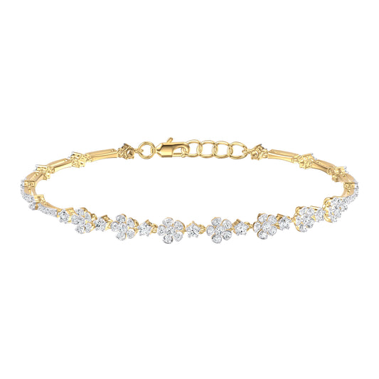 9ct Yellow Gold 1.00ct Diamond Station Flower Bracelet 7.25inch