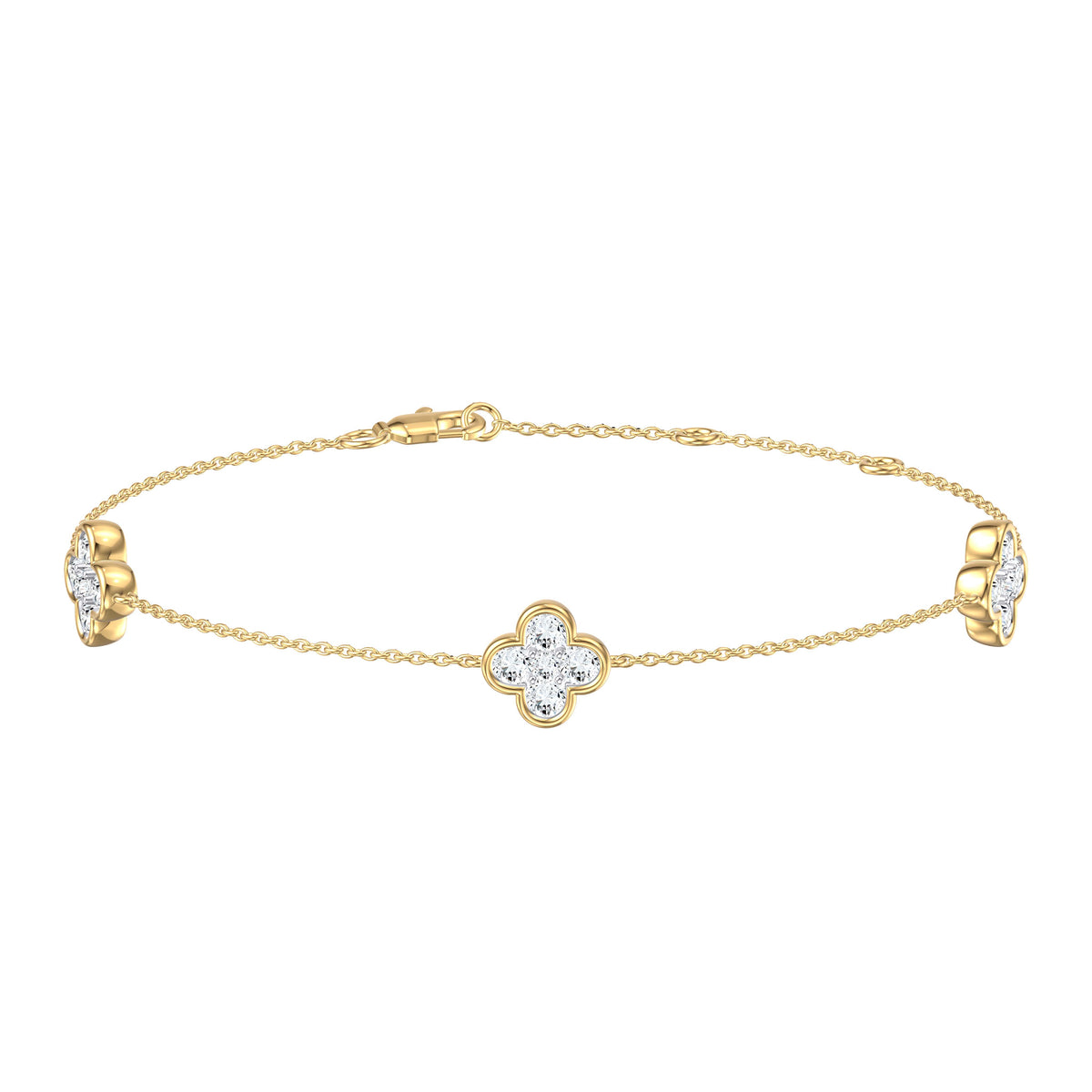 9ct Yellow Gold 0.84ct Diamond Station Clover Bracelet 7inch