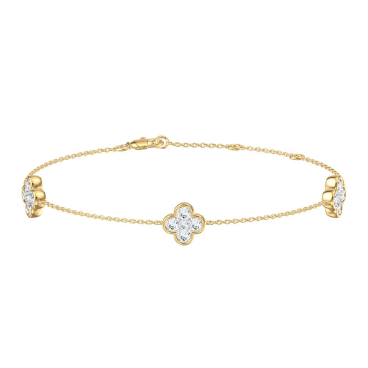 9ct Yellow Gold 0.84ct Diamond Station Clover Bracelet 7inch