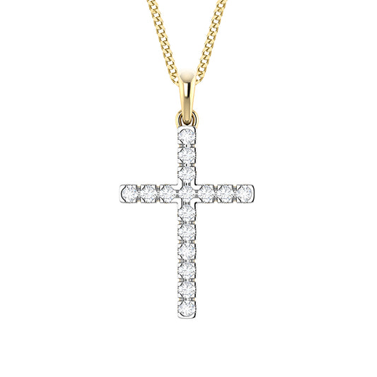 9ct Yellow Gold 0.07ct GH Colour I2-I3 Diamond Cross Pendant on Chain 18inch