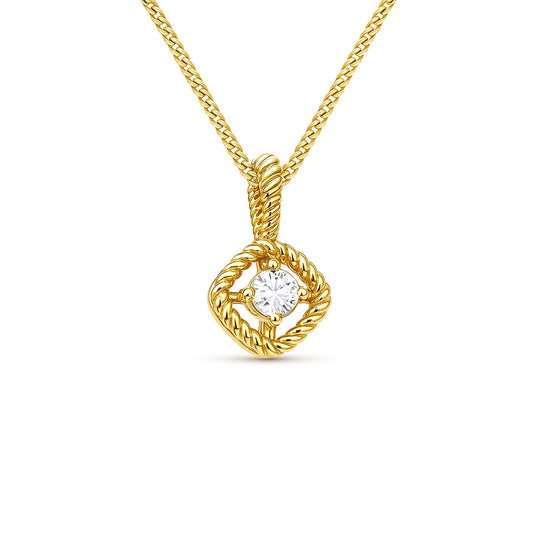 9ct Yellow Gold 0.04ct GH/I2-I3 Diamond Open Square Pendant on Curb Chain 18inch