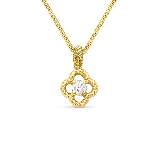 9ct Yellow Gold 0.04ct GH/I2-I3 Diamond Open Clover Pendant on Curb Chain 18inch