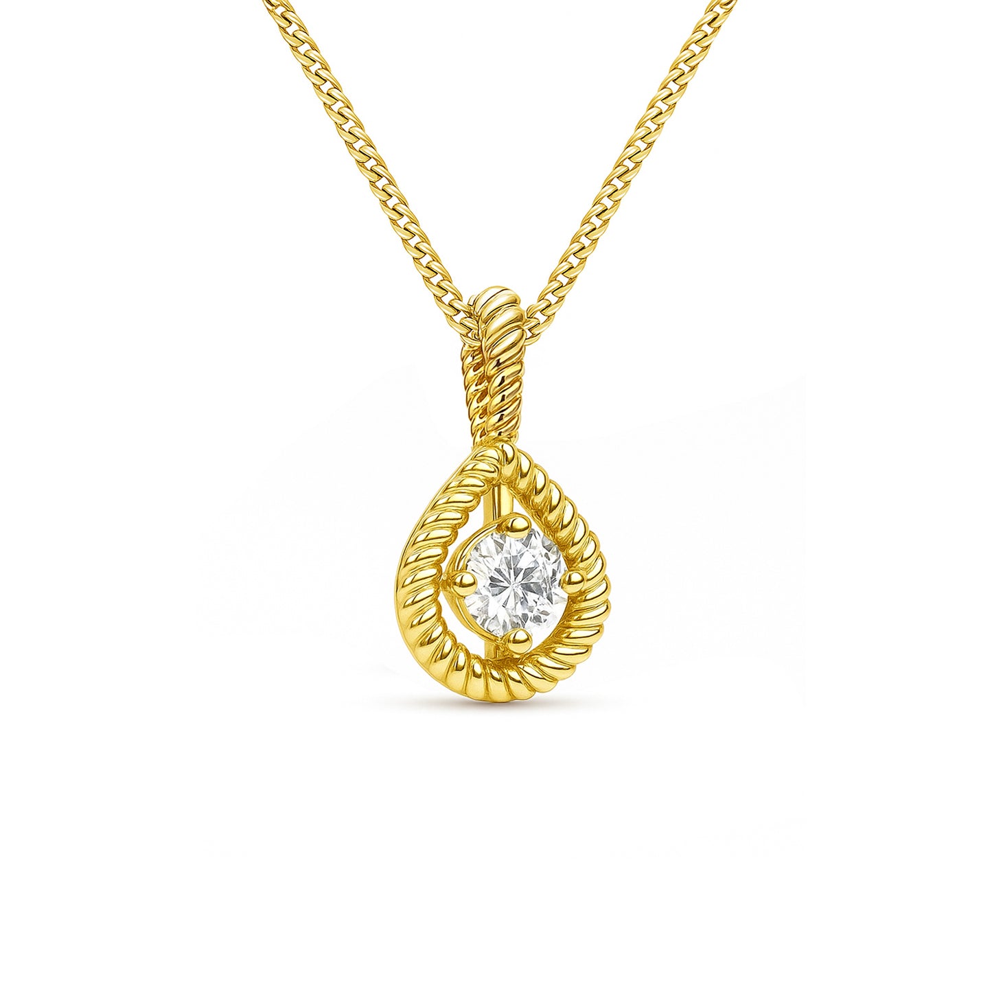 9ct Yellow Gold Open Teardrop 0.04ct GH/I2-I3 Diamond Pendant on Curb Chain 18inch