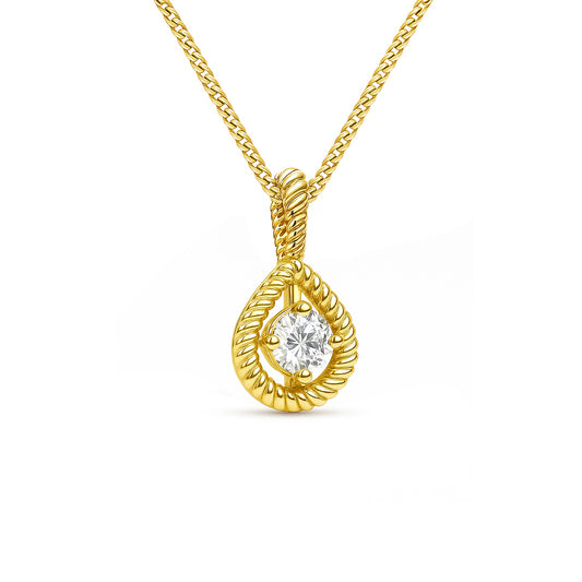 9ct Yellow Gold Open Teardrop 0.04ct GH/I2-I3 Diamond Pendant on Curb Chain 18inch