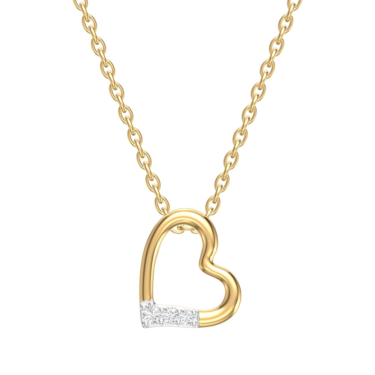 9ct Yellow Gold GH / I2 0.011ct Diamond Open Heart Pendant on Chain 18inch