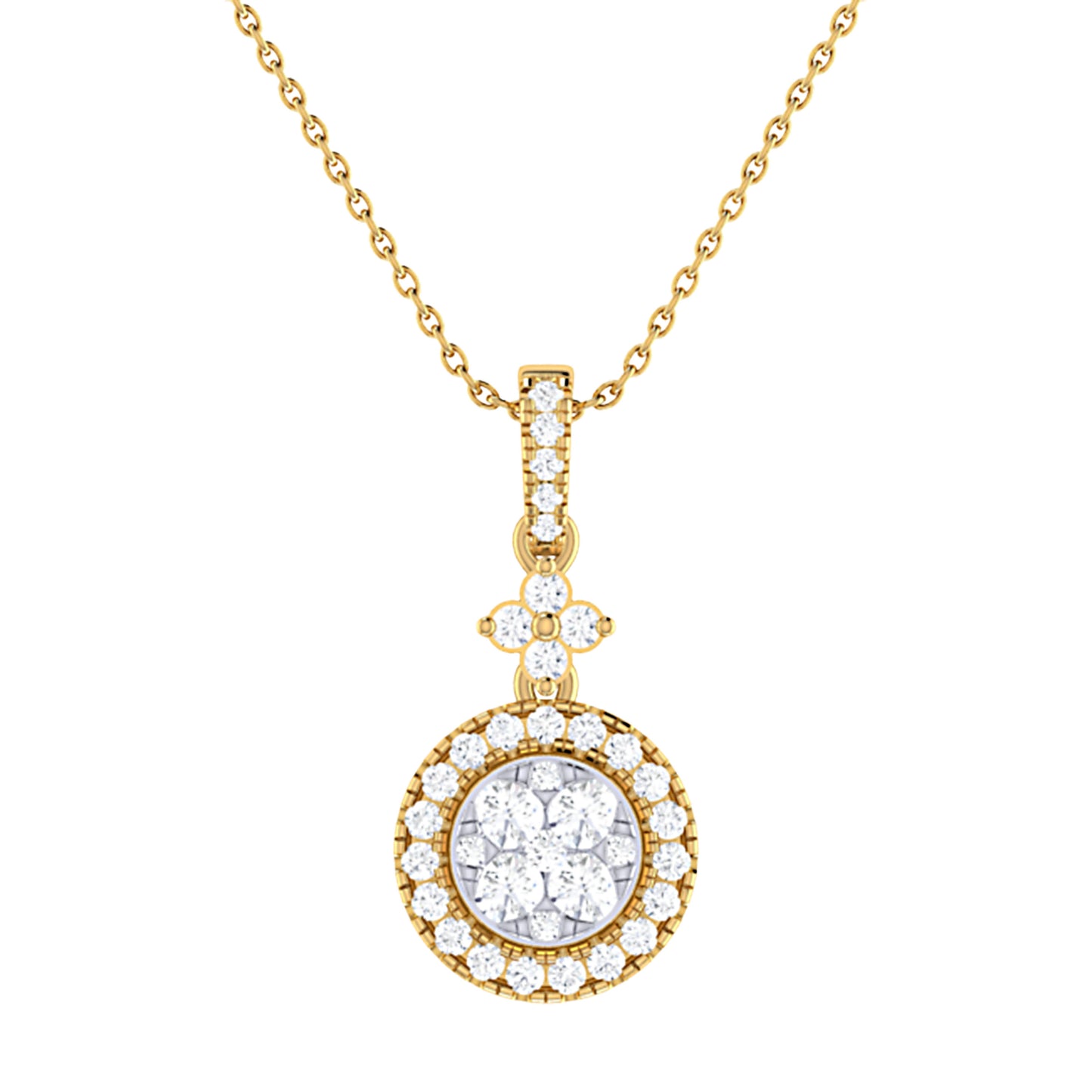 9ct Yellow Gold 0.53ct GH/I3 Diamond Fancy Round Pendant on Chain 18 inch