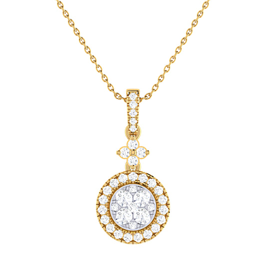 9ct Yellow Gold 0.53ct GH/I3 Diamond Fancy Round Pendant on Chain 18 inch