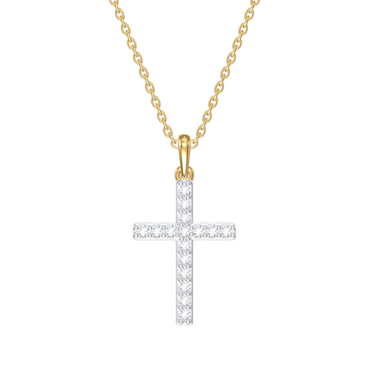 9ct Yellow Gold 0.106ct Diamond Cross Pendant on Chain 46cm/18inch