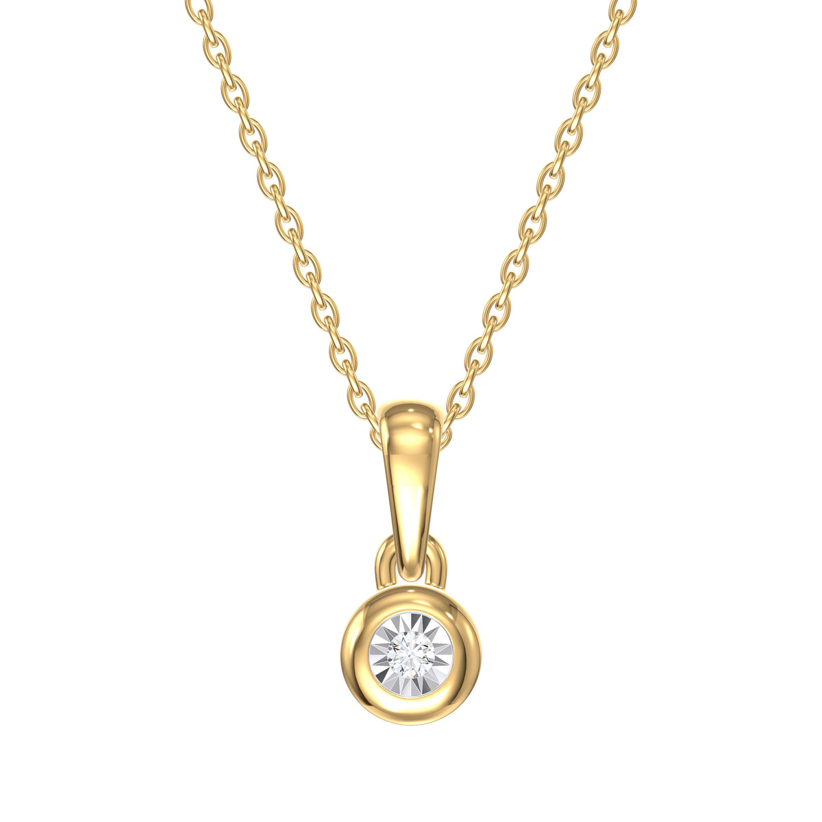 9ct Yellow Gold 0.022ct Diamond Round Pendant on Chain 46cm/18inch