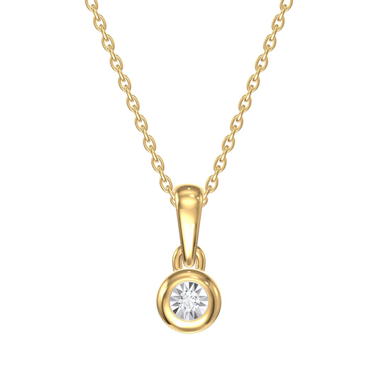 9ct Yellow Gold 0.022ct Diamond Round Pendant on Chain 46cm/18inch