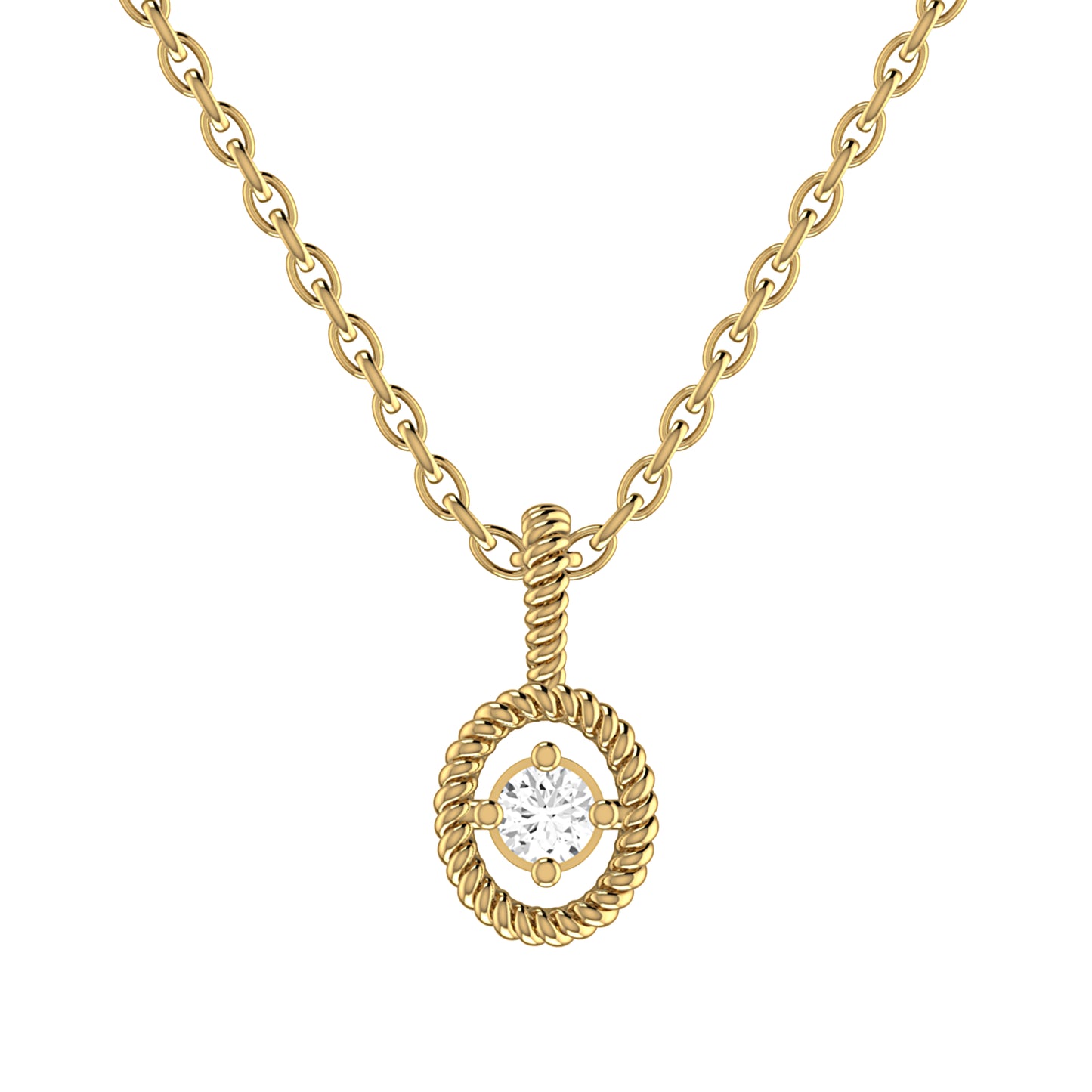 9ct Yellow Gold 0.04ct GH/I2-I3 Diamond Open Oval Pendant on Curb Chain 18inch
