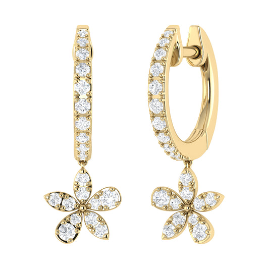 9ct Yellow Gold 0.33ct GH Colour I2-I3 Diamond Flower Drop and Huggie Hoop Earrings