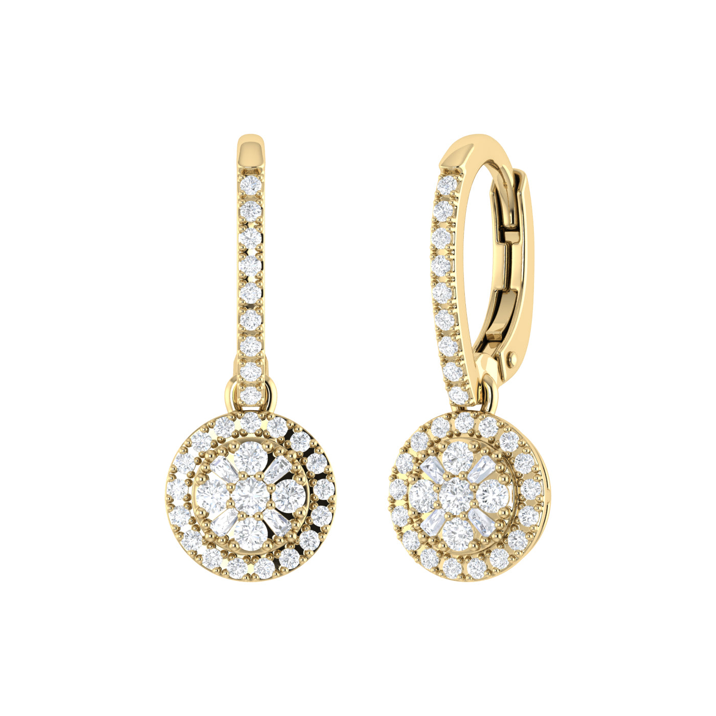 9ct Yellow Gold 0.47ct GH Colour I2-I3 Diamond Multi-Set Round Drop Leverback Earrings