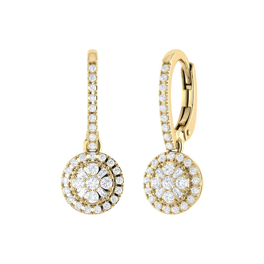 9ct Yellow Gold 0.47ct GH Colour I2-I3 Diamond Multi-Set Round Drop Leverback Earrings