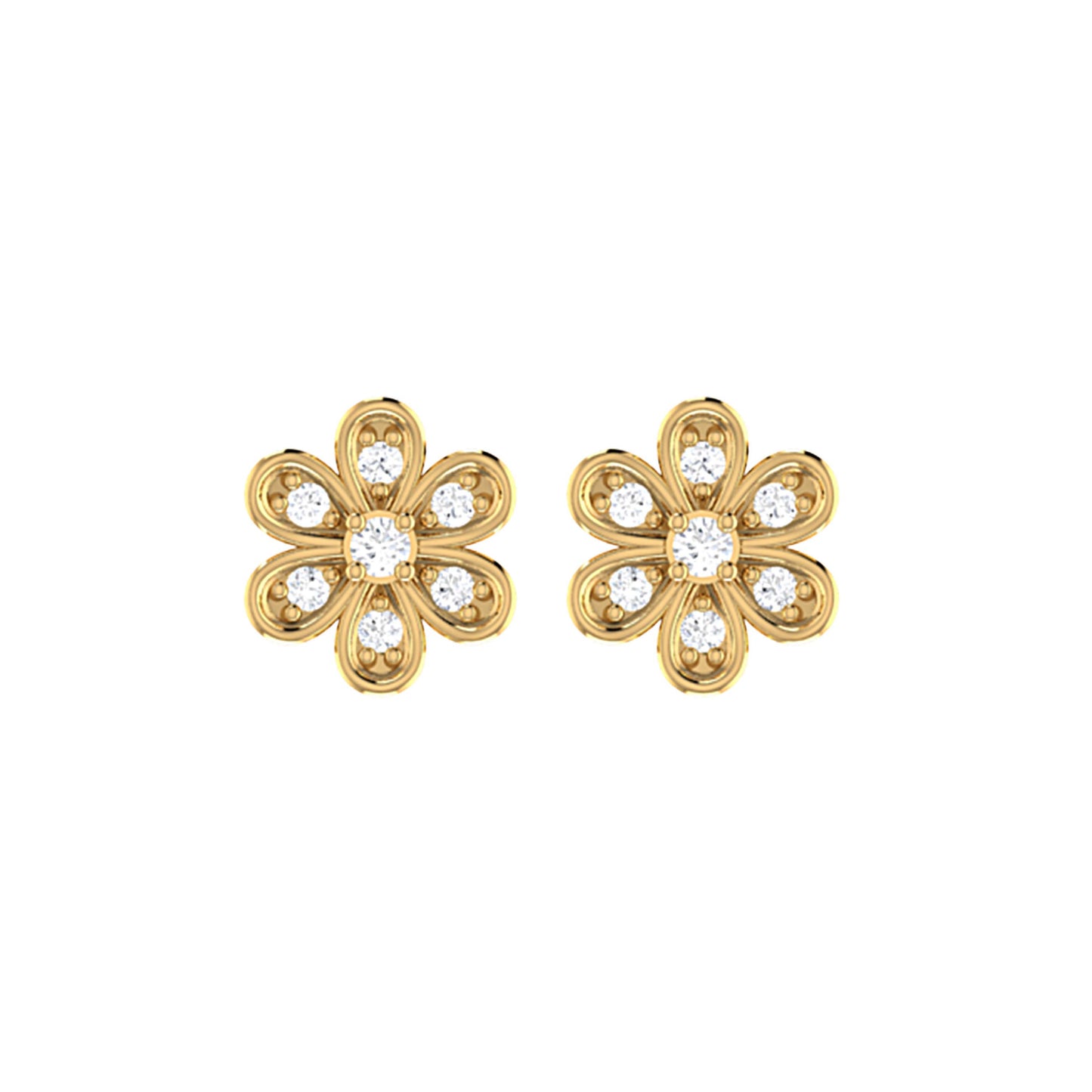 9ct Yellow Gold 0.072ct FG /I1-I2 Diamond Flower Earrings with Silicone Pushbacks