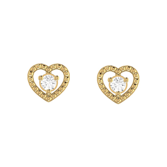 9ct Yellow Gold 0.08ct GH/I2-I3 Diamond Open Heart Stud Earrings with Silicone Push Backs