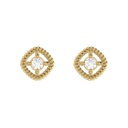 9ct Yellow Gold 0.08ct GH/I2-I3 Diamond Open Square Stud Earrings with Silicone Push Backs