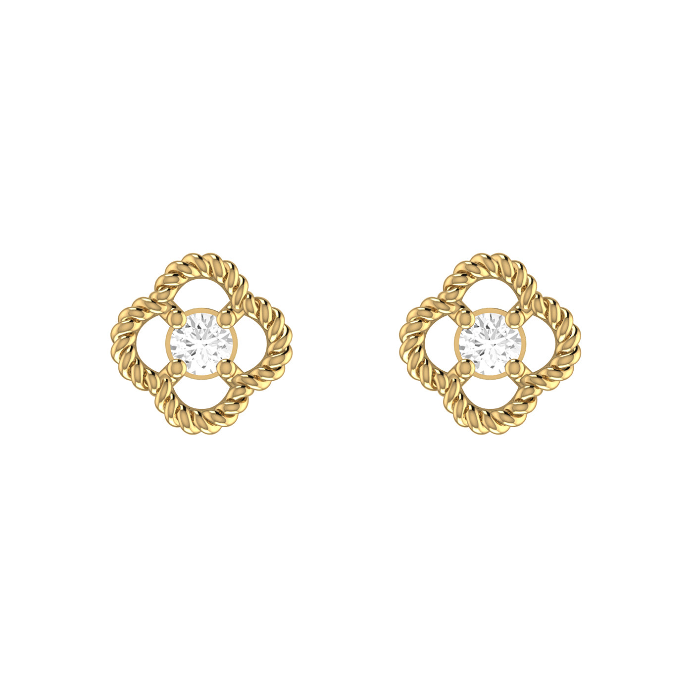 9ct Yellow Gold 0.08ct GH/I2-I3 Diamond Open Clover Stud Earrings with Silicone Push Backs