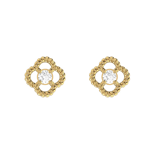 9ct Yellow Gold 0.08ct GH/I2-I3 Diamond Open Clover Stud Earrings with Silicone Push Backs