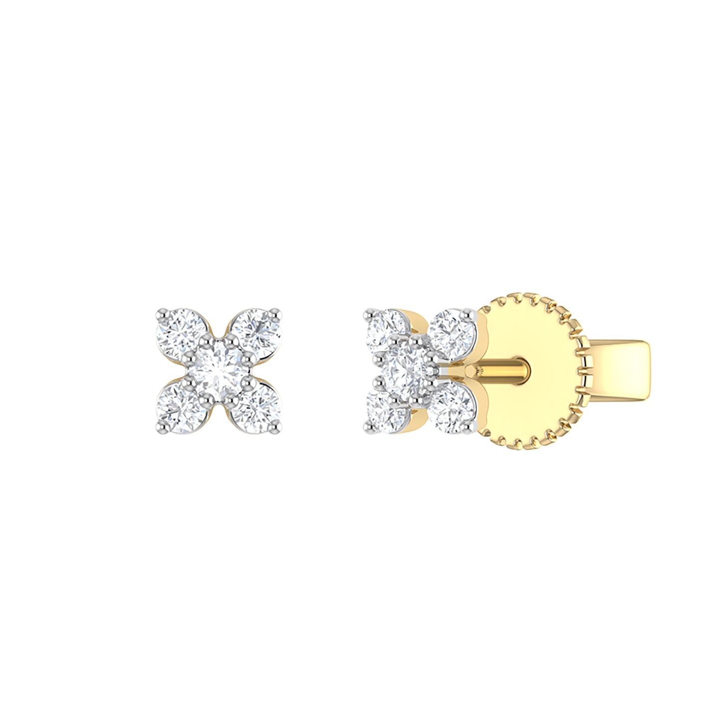 9ct Yellow Gold 0.13ct GH Colour I2-I3 Diamond Flower Stud Earrings