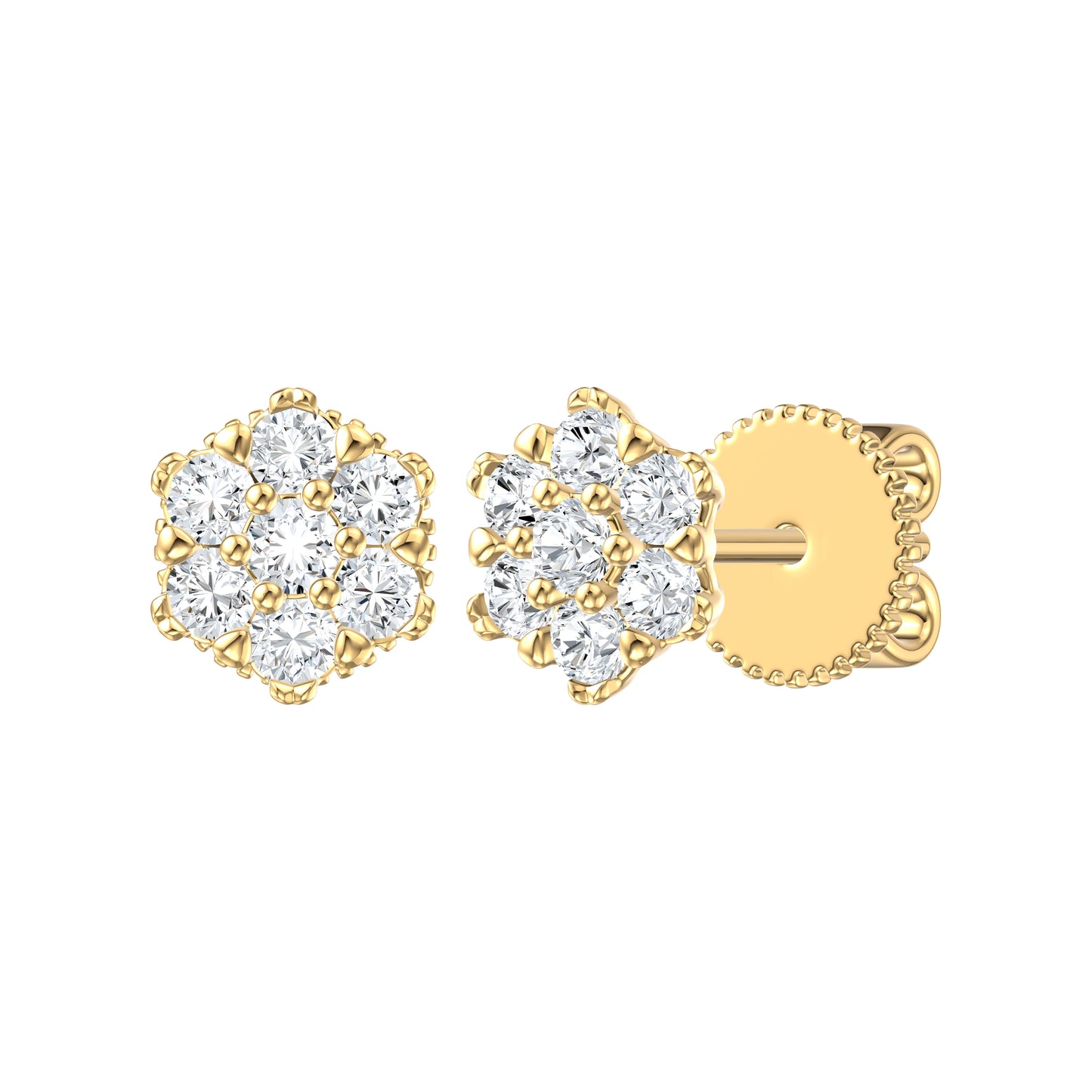 9ct Yellow Gold 0.47ct GH/I3 Diamond Flower Stud Earrings